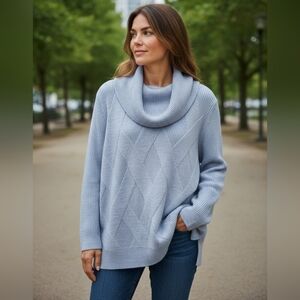 Calvin Klein Pale Blue Cowl Neck Cable-Knit Sweater